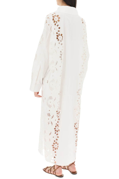 Maxi Dress In Valentino Broderie Infinie Flower  - Bianco