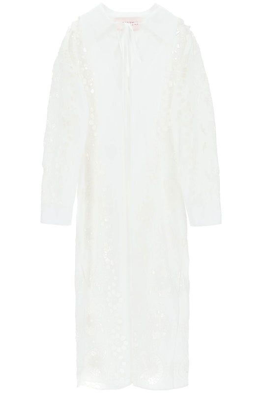 Maxi Dress In Valentino Broderie Infinie Flower  - Bianco