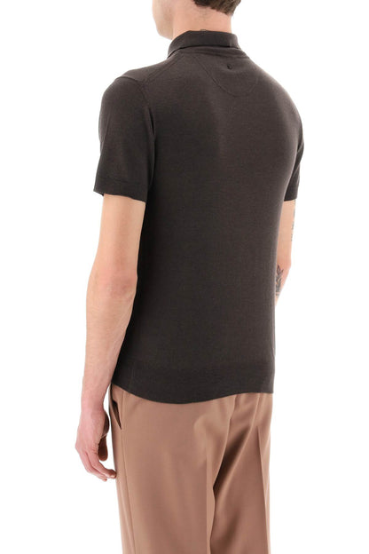 Cashmere And Silk Knit Polo Shirt  - Marrone