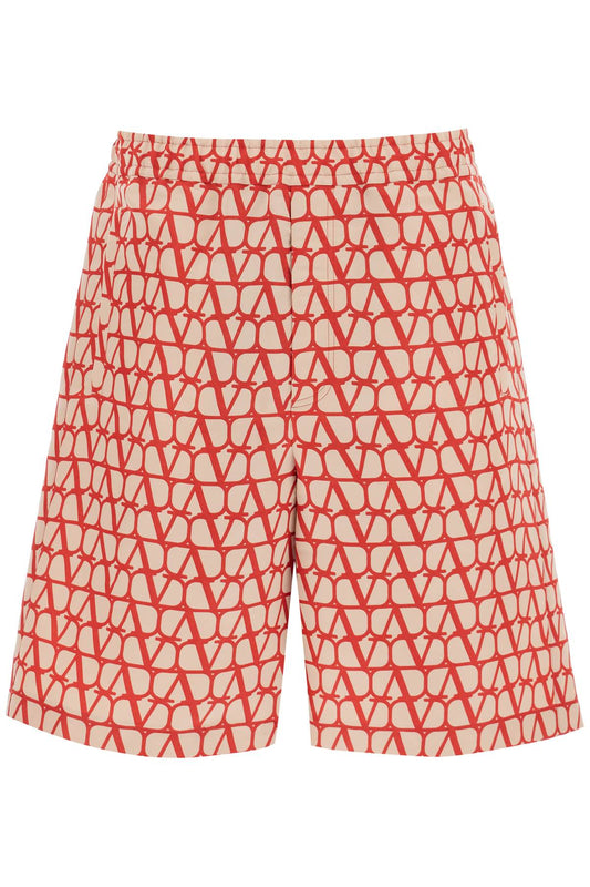 Shorts In Silk Faille With Toile Iconographe Motif  - Beige