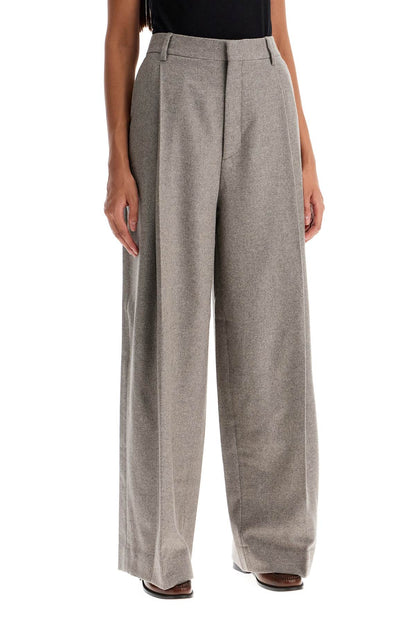 Wide Leg Flannel Trousers For Men Or  - Grey