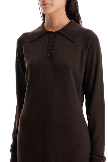 Merino Wool Polo Dress In  - Brown