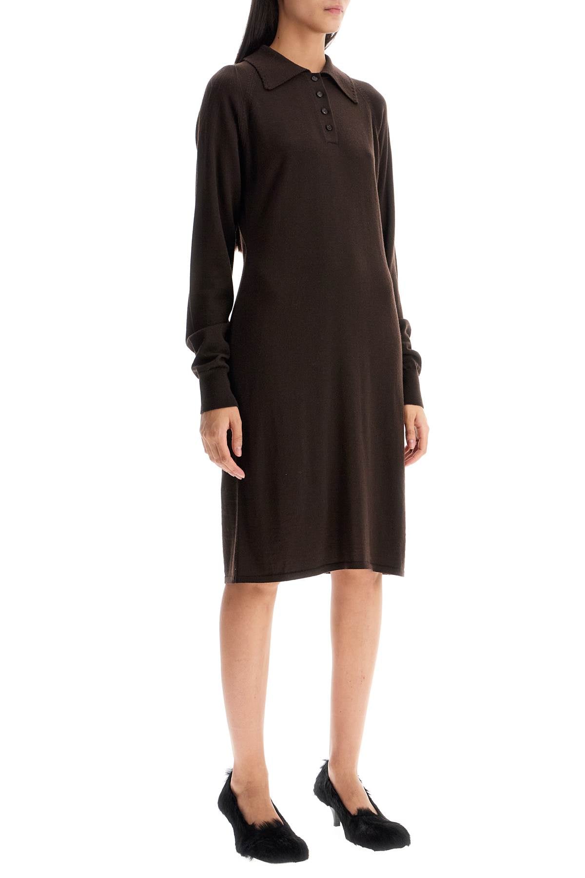 Merino Wool Polo Dress In  - Brown