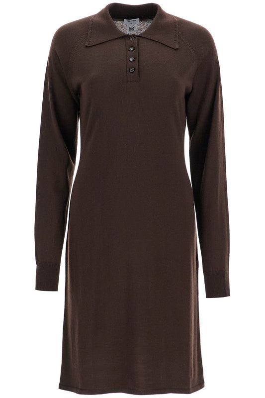 Merino Wool Polo Dress In  - Brown