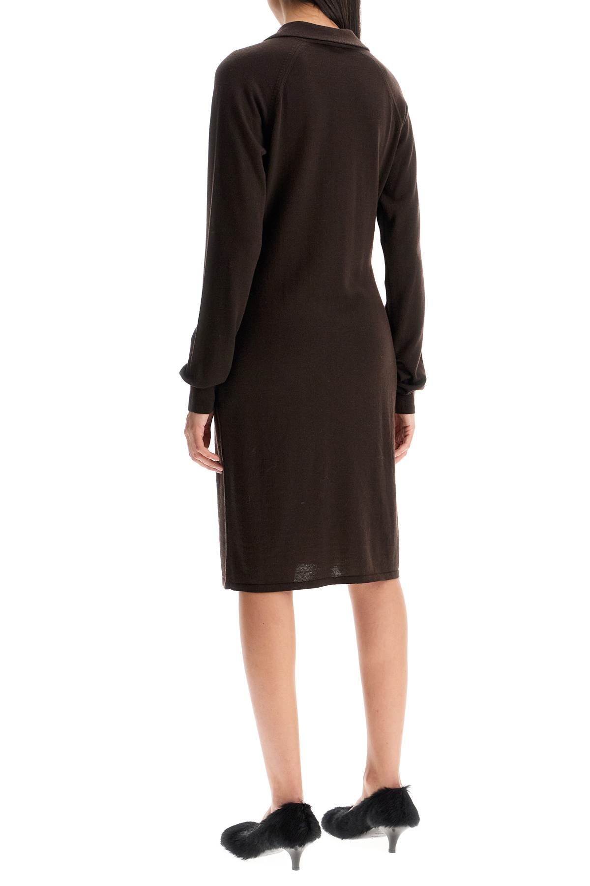 Merino Wool Polo Dress In  - Brown