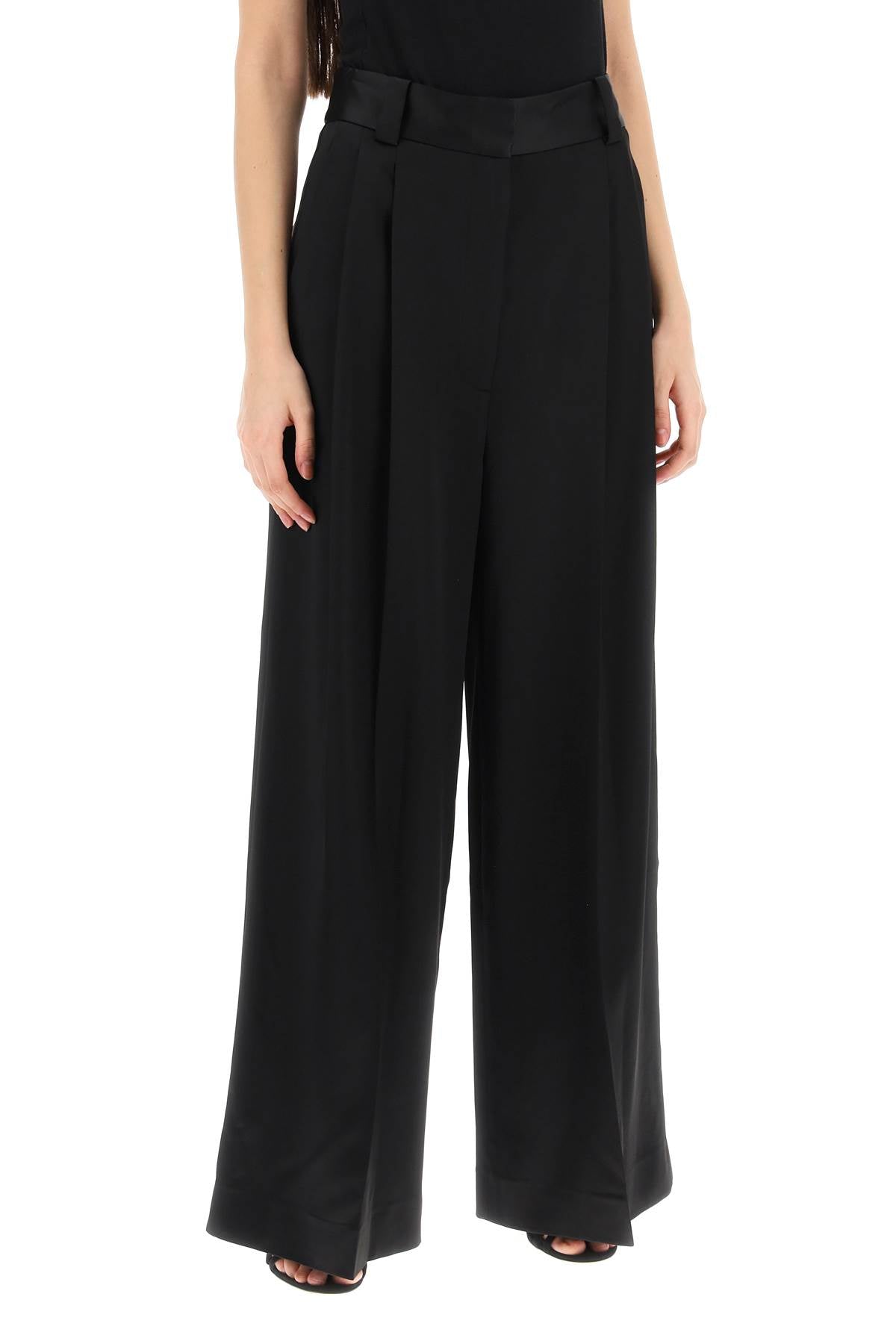 Simone Loose Pants In Satin  - Black