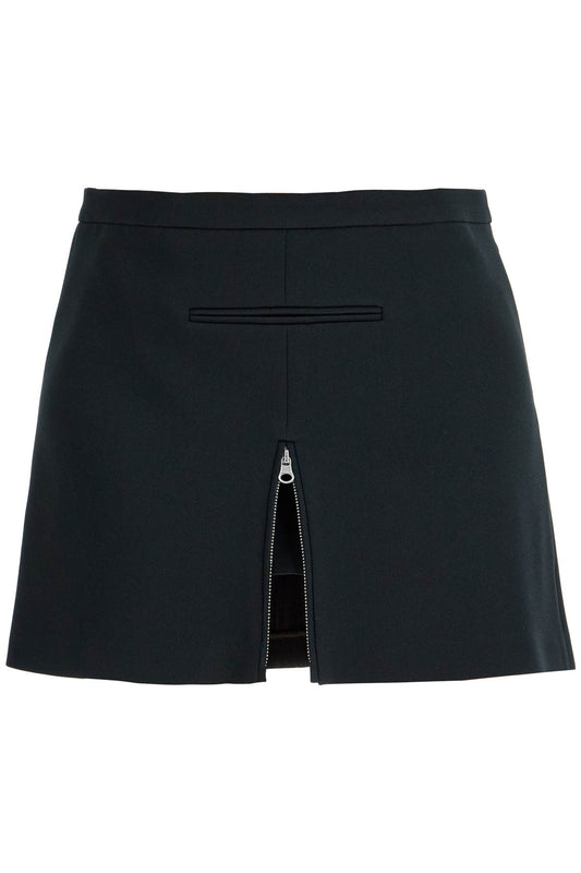 Twill Mini Skirt With Zipper  - Black