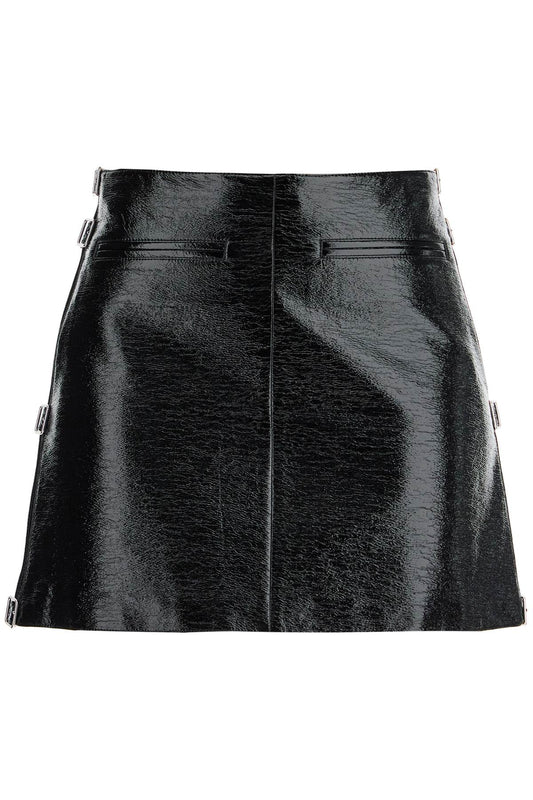 Vinyl Mini Skirt With Buckles  - Black