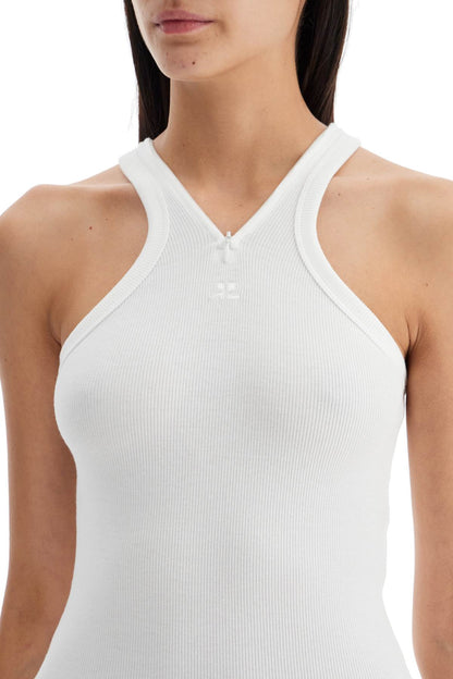 Ribbed Tank Top With Zipper On The Neckline  - White