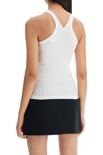 Ribbed Tank Top With Zipper On The Neckline  - White