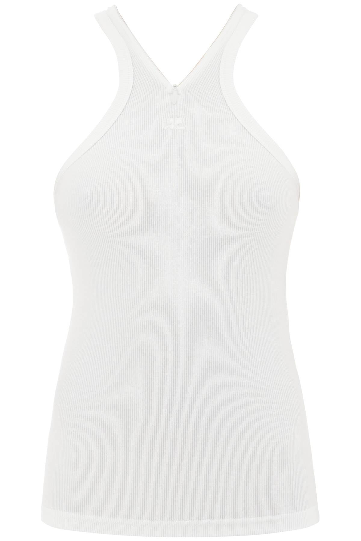 Ribbed Tank Top With Zipper On The Neckline  - White