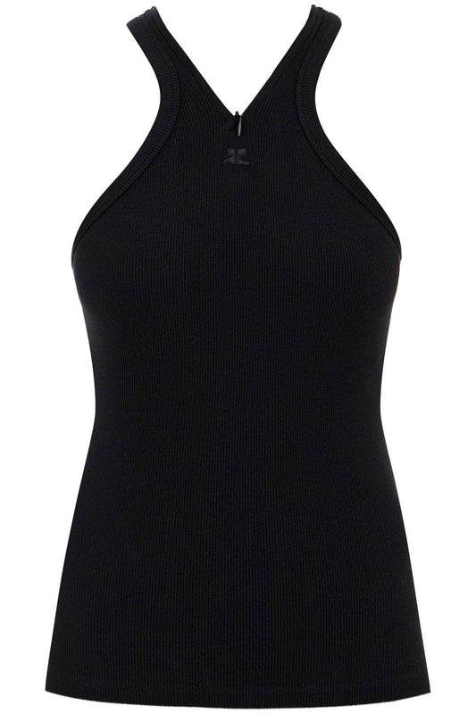 Ribbed Tank Top With Zipper On The Neckline  - Black