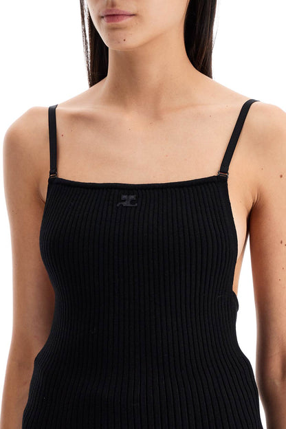 Ribbed Sleeveless Top With  - Black