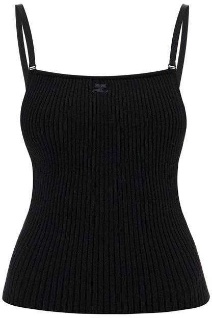 Ribbed Sleeveless Top With  - Black