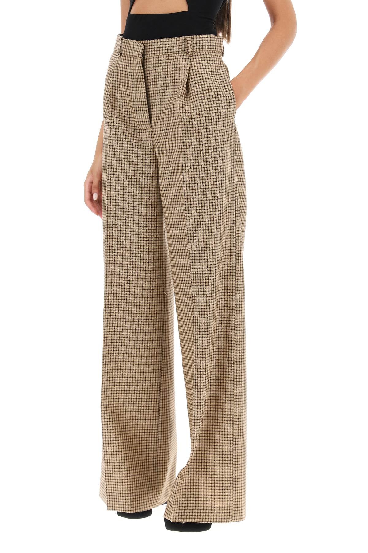 Wide Leg Pants With Check Motif  - Marrone