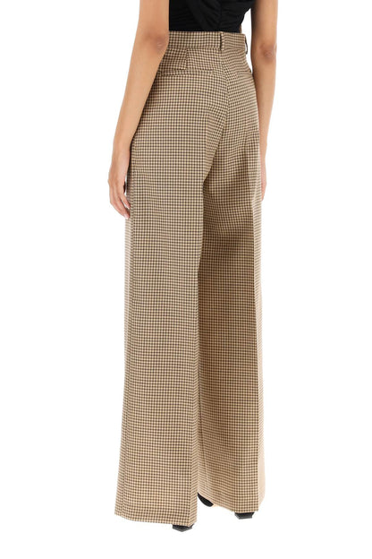 Wide Leg Pants With Check Motif  - Marrone