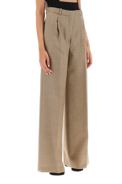 Wide Leg Pants With Check Motif  - Marrone