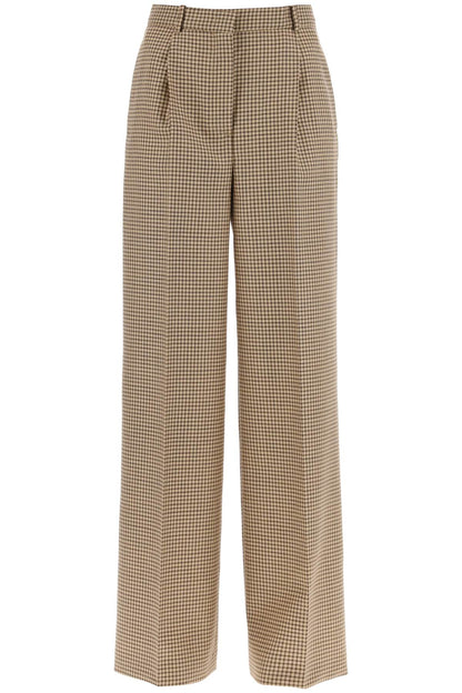 Wide Leg Pants With Check Motif  - Marrone