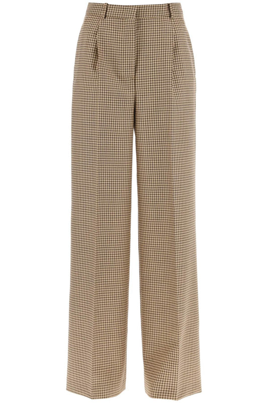 Wide Leg Pants With Check Motif  - Marrone