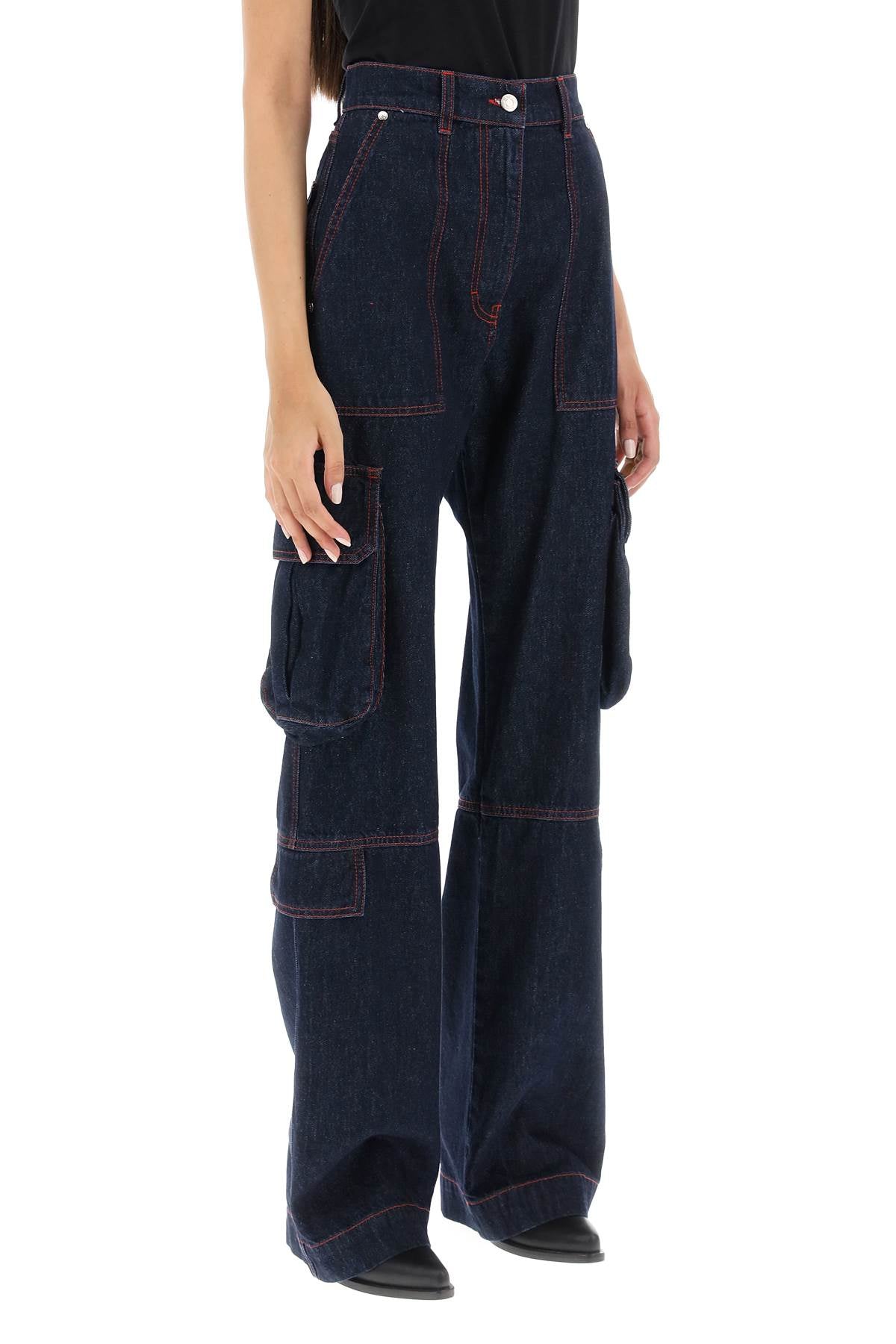 Cargo Jeans With Flared Cut  - Blu