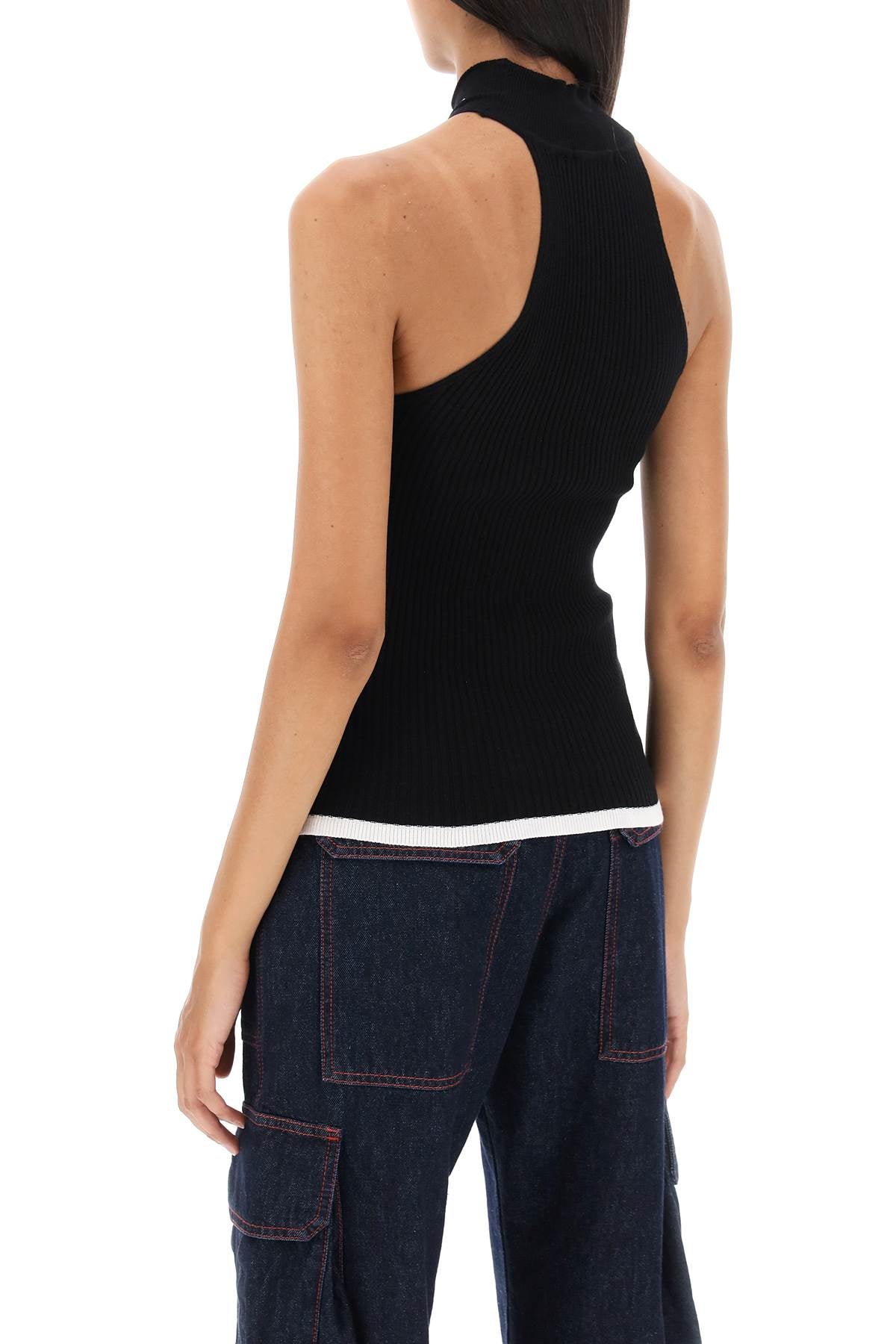 Ribbed Tank Top With Halterneck  - Nero