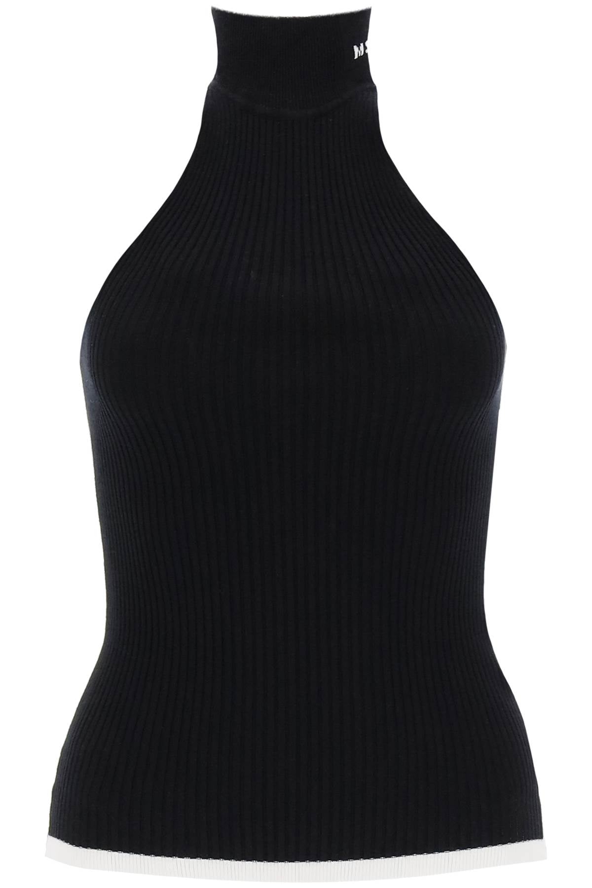 Ribbed Tank Top With Halterneck  - Nero