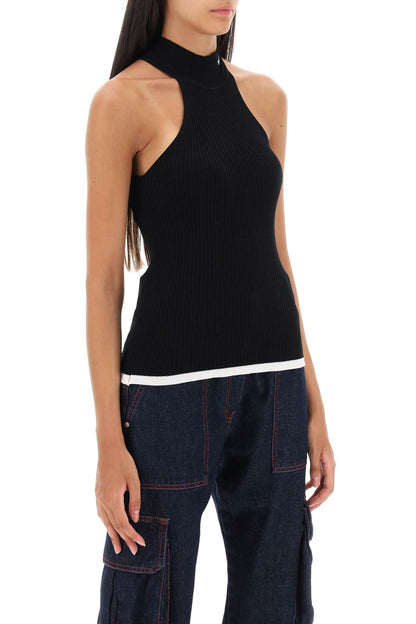 Ribbed Tank Top With Halterneck  - Nero