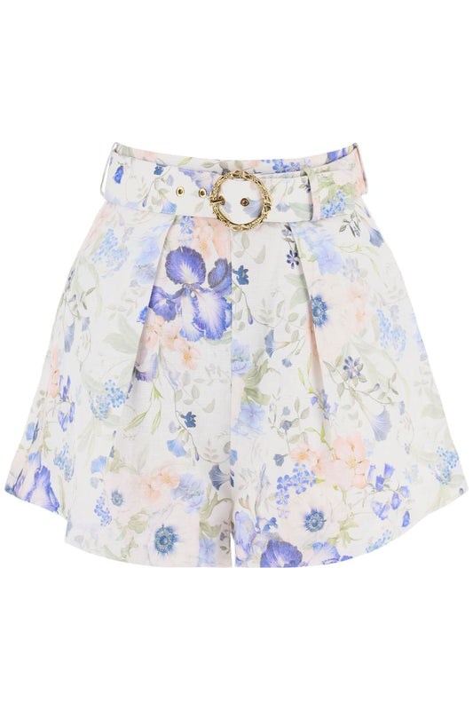 "floral Linen Nature Shorts For  - White