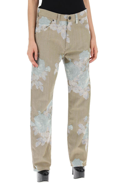 "floral Jacquard Ranch Jeans  - Beige