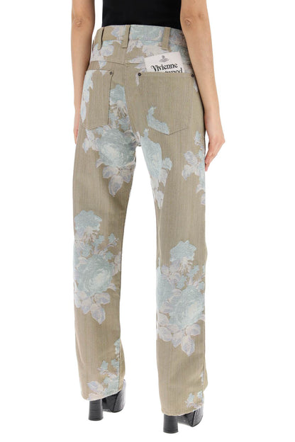 "floral Jacquard Ranch Jeans  - Beige