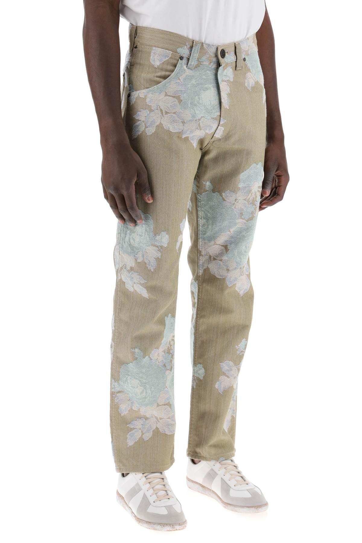 "floral Jacquard Ranch Jeans  - Beige