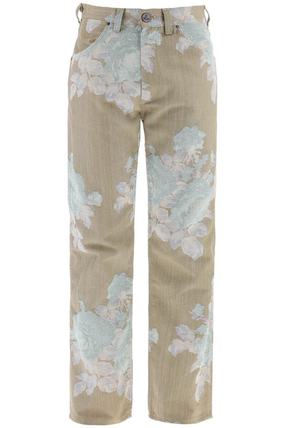 "floral Jacquard Ranch Jeans  - Beige