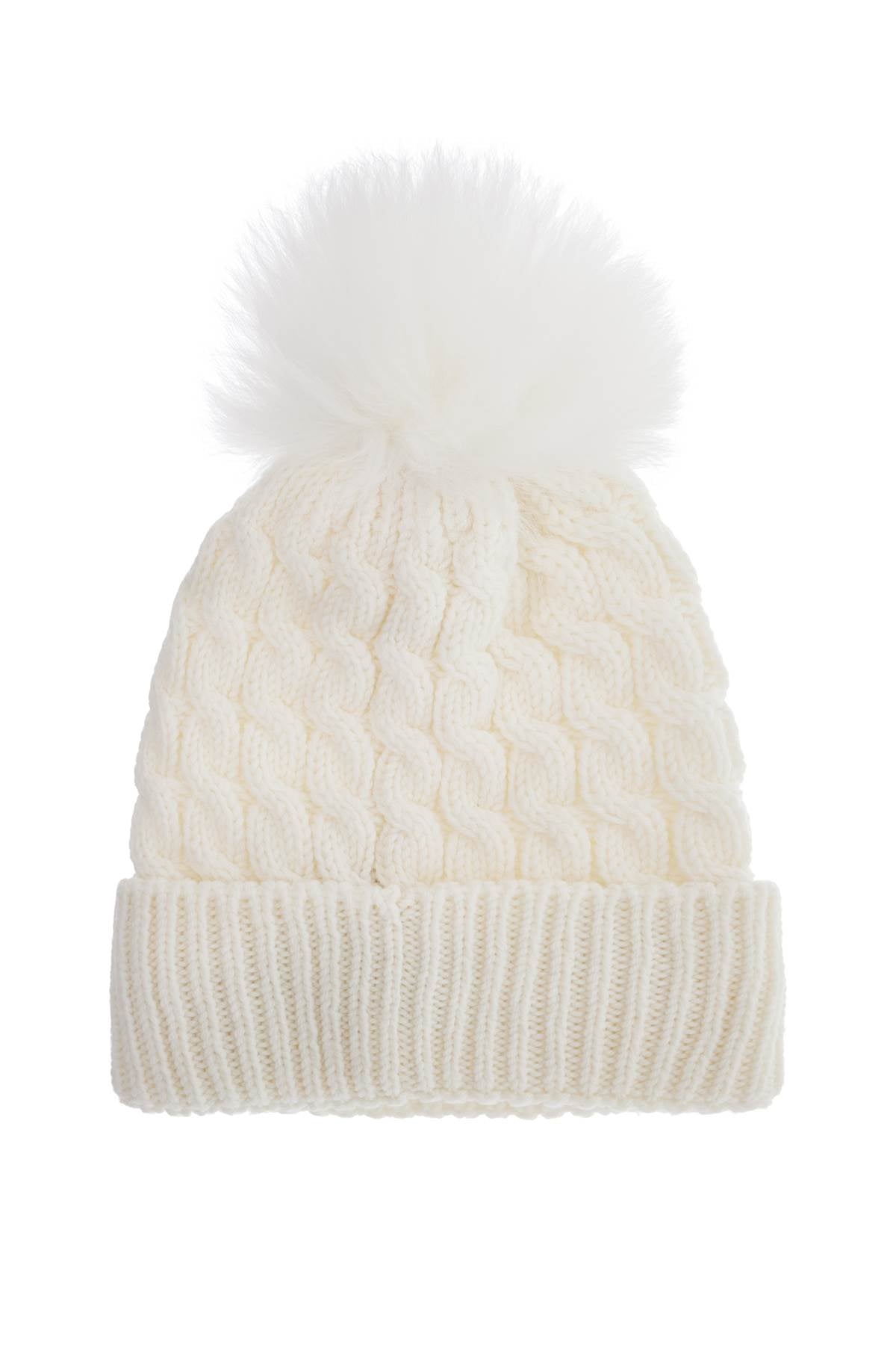 Wool Beanie Hat With Pom Pom.  - White