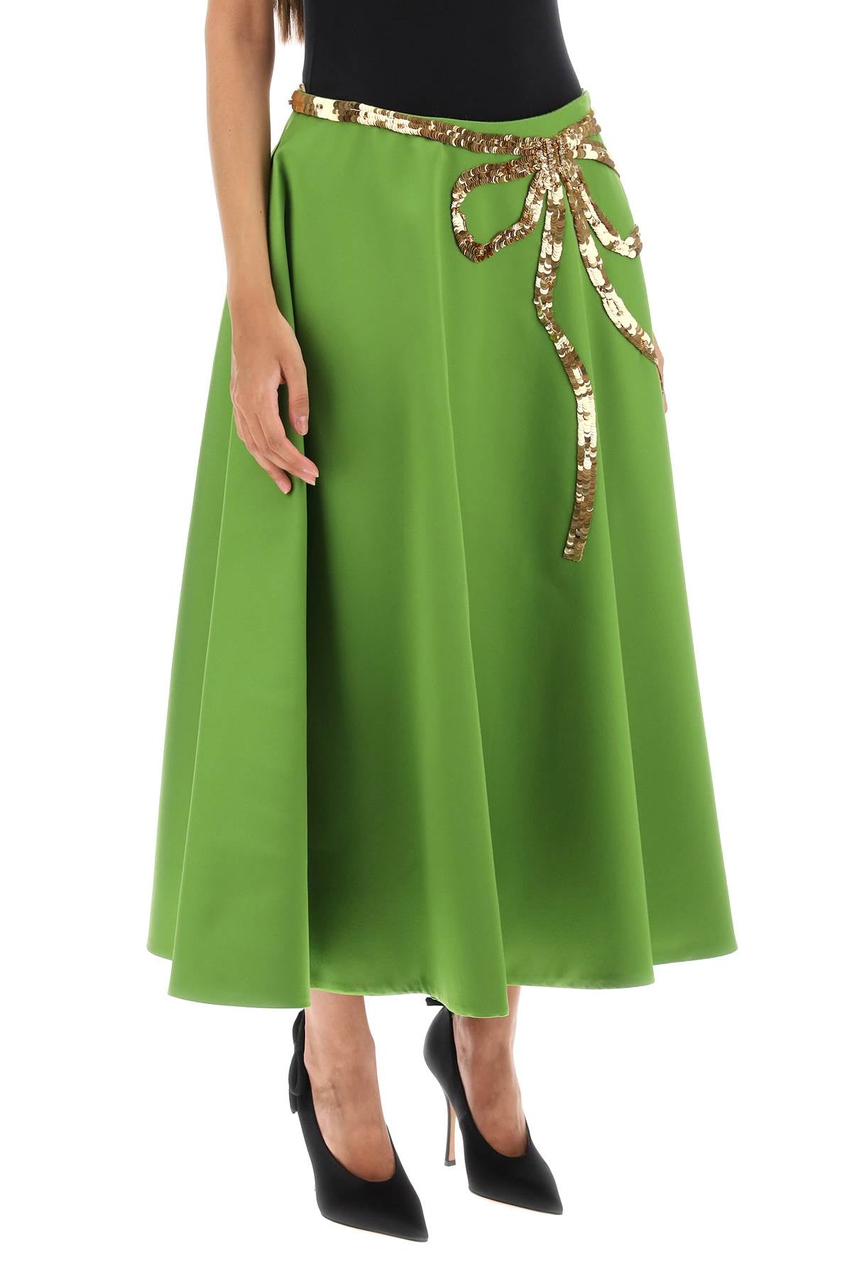 Techno Duchesse A-line Skirt With Sequin-studded Bow  - Verde