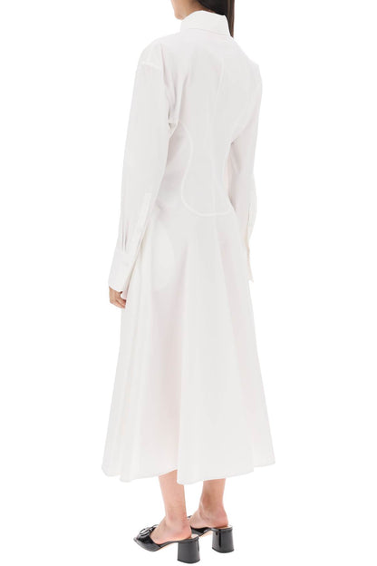 Compact Poplin Midi Dress With Rose  - White