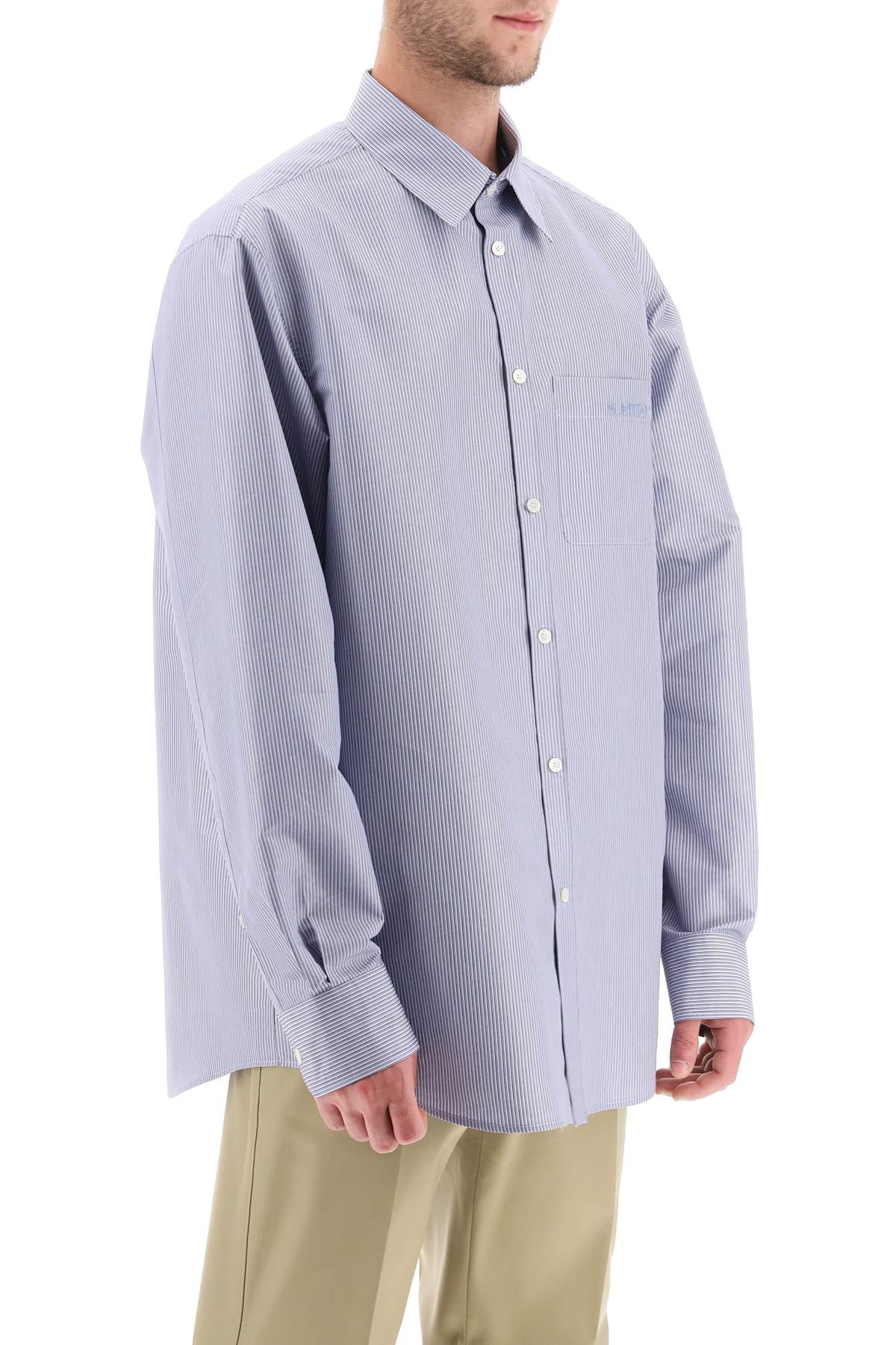 Technical Cotton Shirt With Striped Motif  - Light Blue