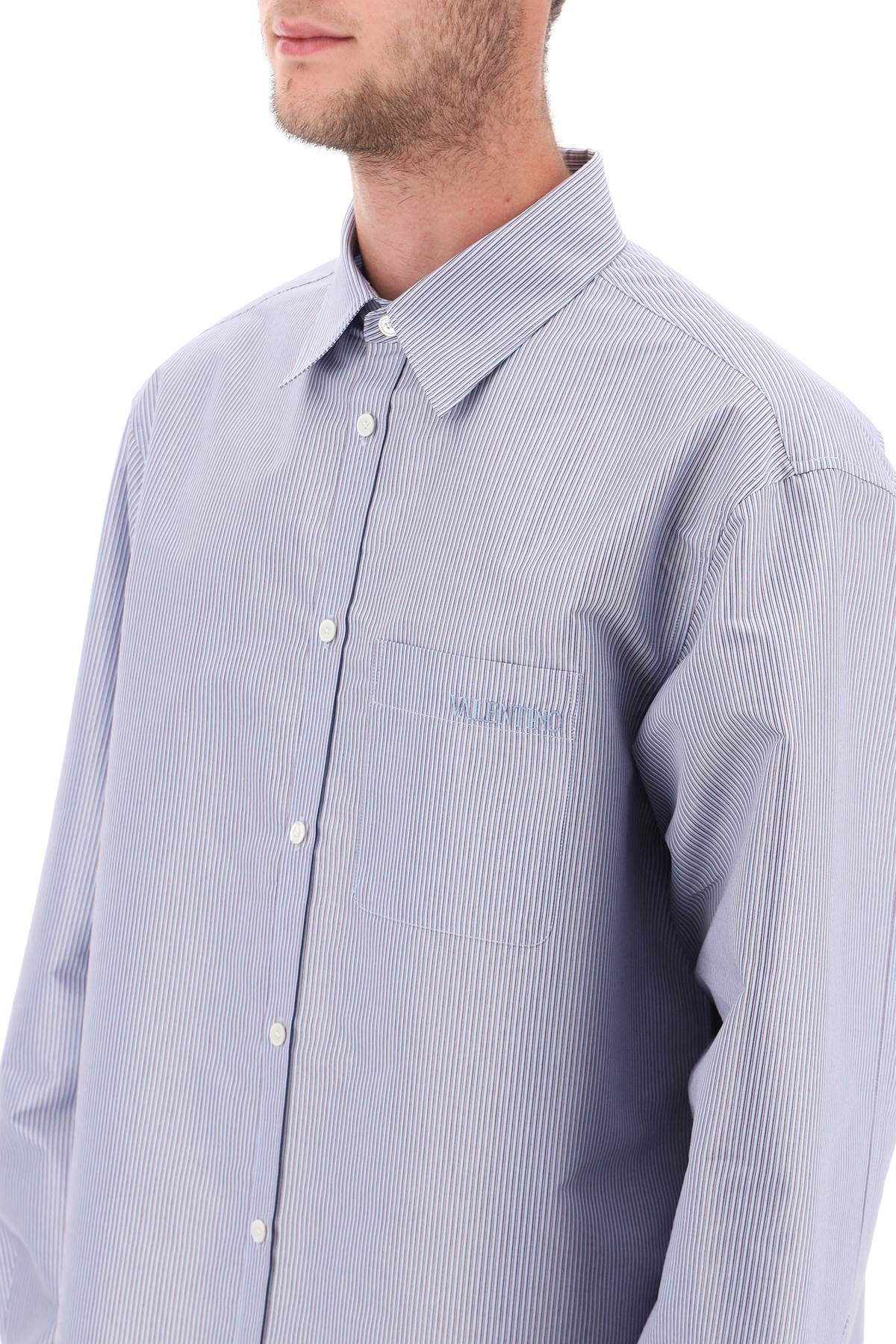 Technical Cotton Shirt With Striped Motif  - Light Blue