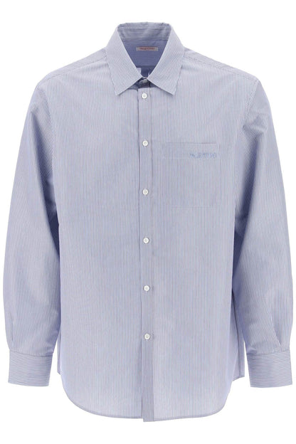 Technical Cotton Shirt With Striped Motif  - Light Blue