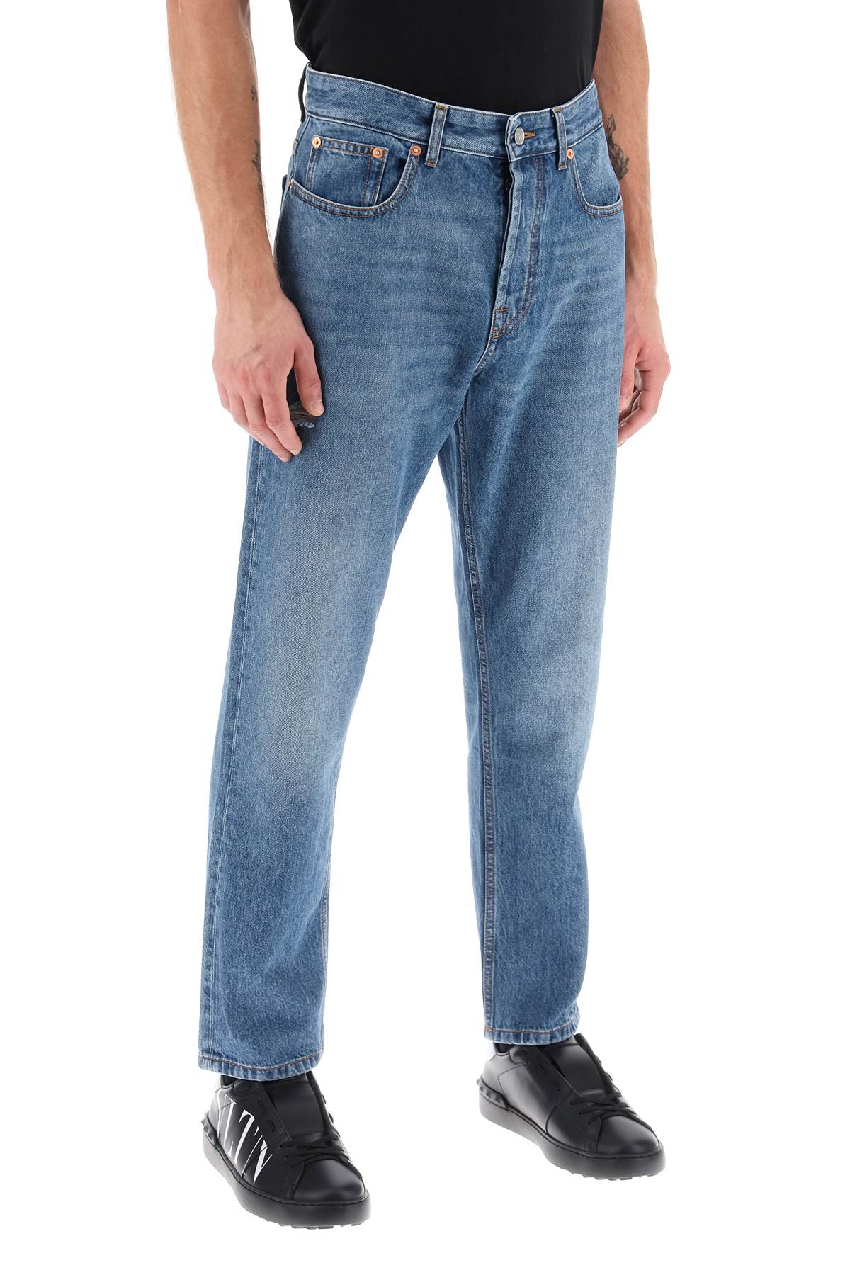 Tapered Jeans With Medium Wash  - Blue