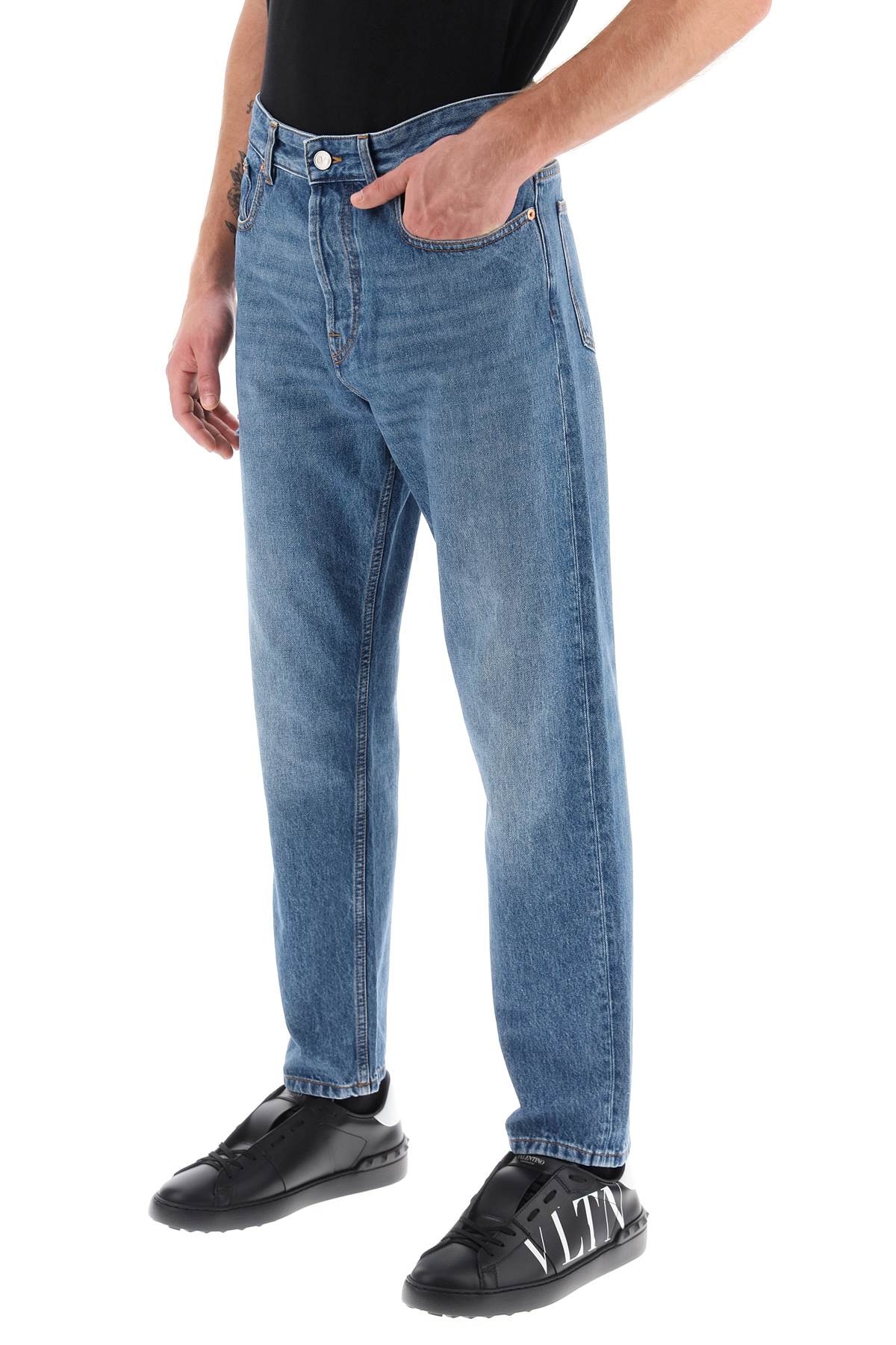 Tapered Jeans With Medium Wash  - Blue