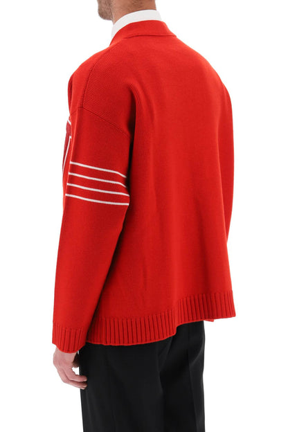 V Patch Wool Cardigan  - Rosso