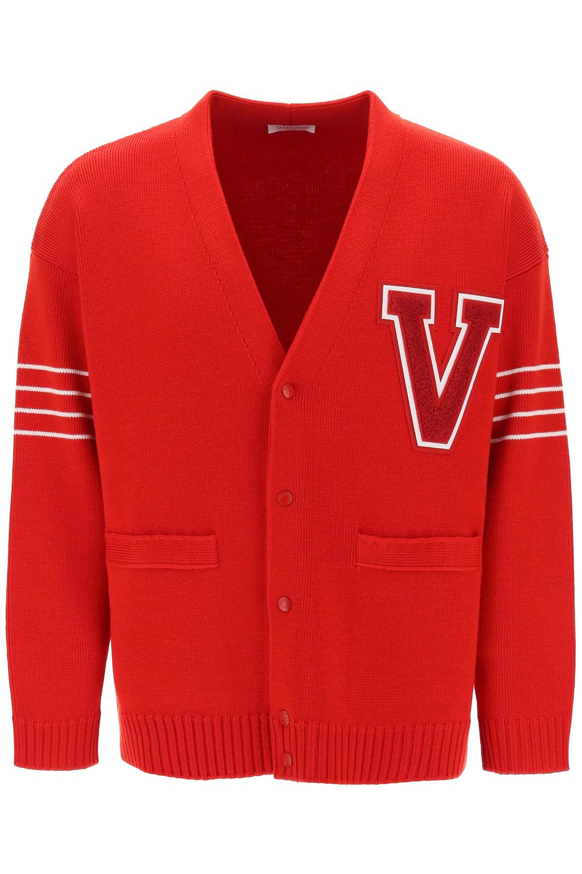 V Patch Wool Cardigan  - Rosso