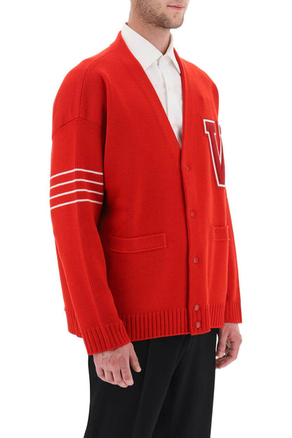 V Patch Wool Cardigan  - Rosso