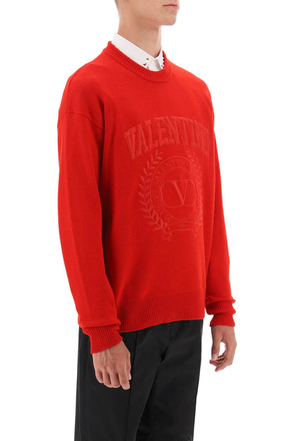 Crew-neck Sweater With Maison Valentino Embroidery  - Rosso