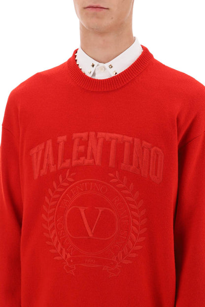 Crew-neck Sweater With Maison Valentino Embroidery  - Rosso