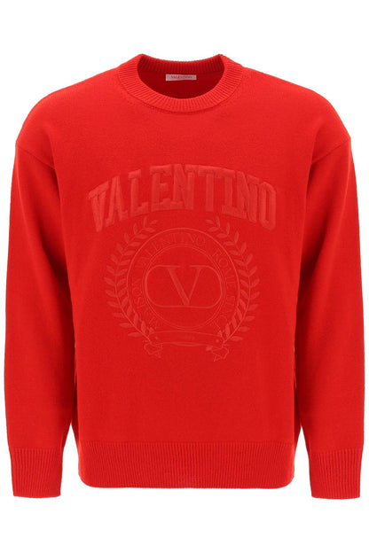 Crew-neck Sweater With Maison Valentino Embroidery  - Rosso