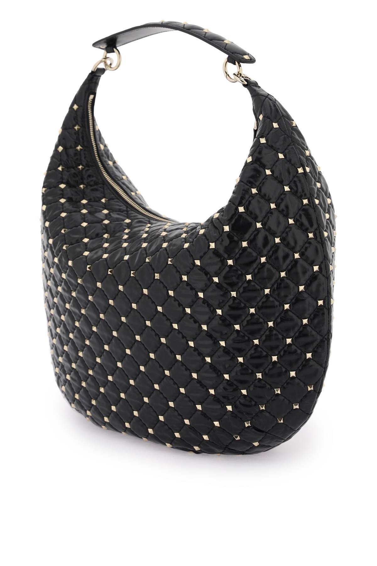 Leather 'rockstud Spike' Hobo Bag  - Black