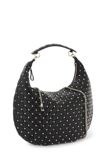 Leather 'rockstud Spike' Hobo Bag  - Black