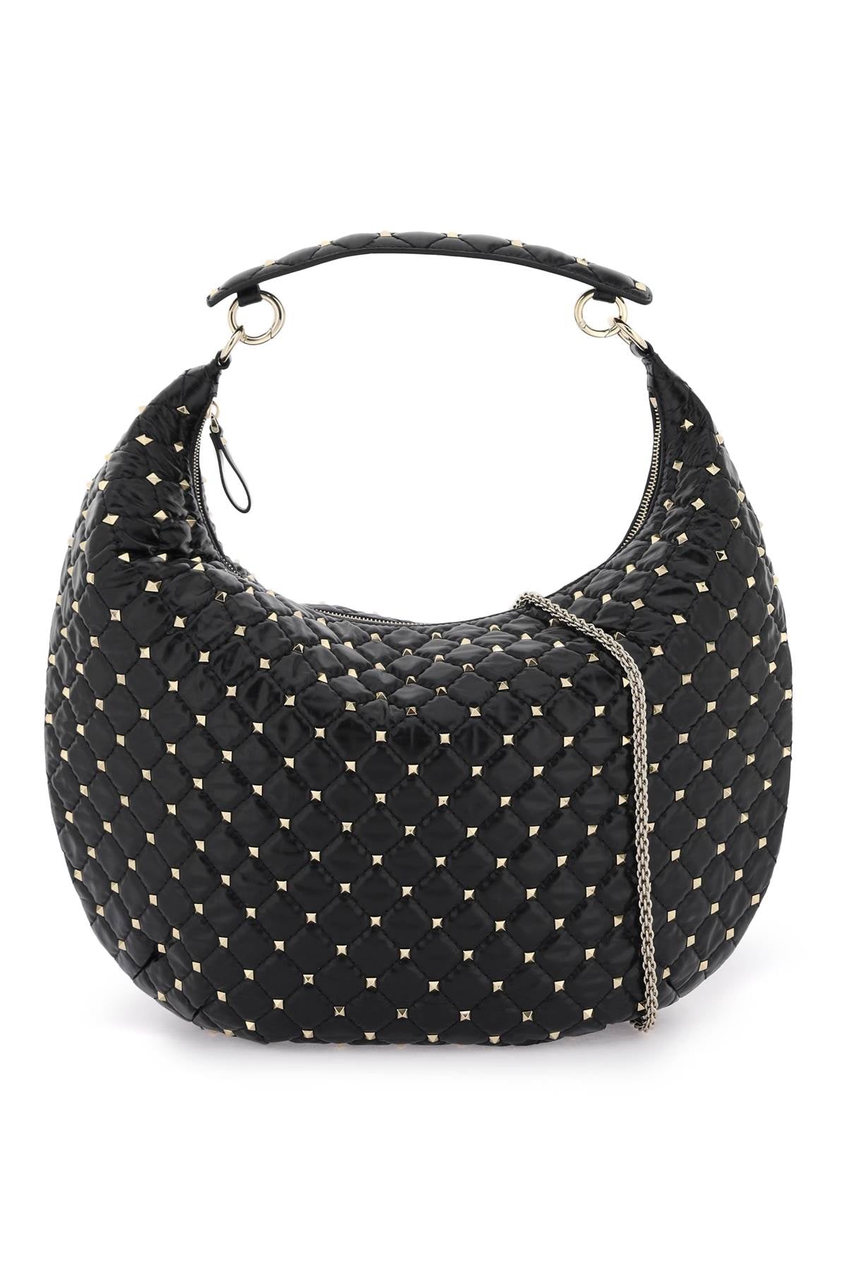 Leather 'rockstud Spike' Hobo Bag  - Black