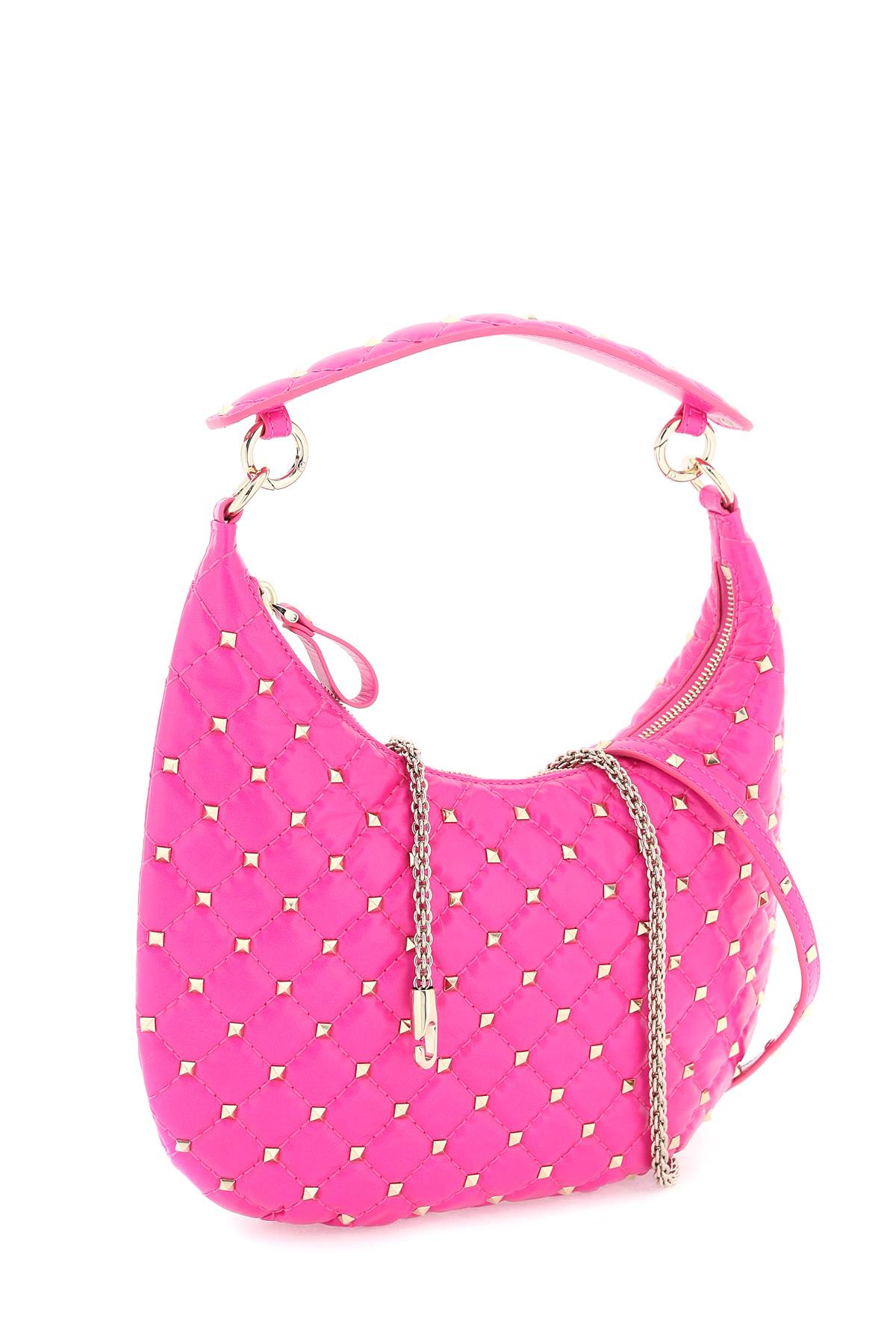 Small Leather 'rockstud Spike' Hobo Bag  - Fuchsia